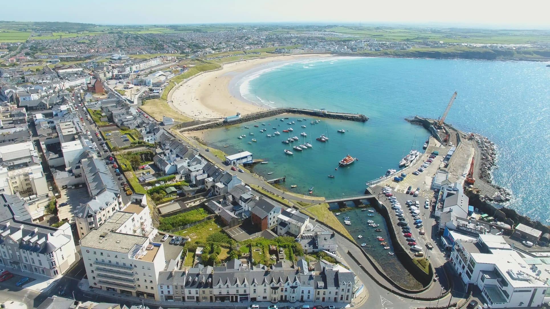 Portrush west strand and harbour from the air (1)
